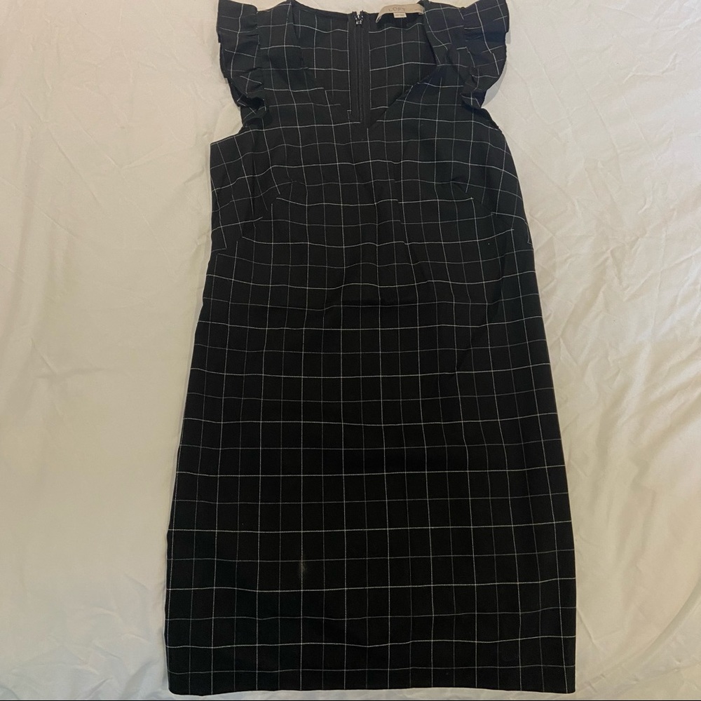 Loft Black Grid Print Windowpane Flutter Shift Dr… - image 5